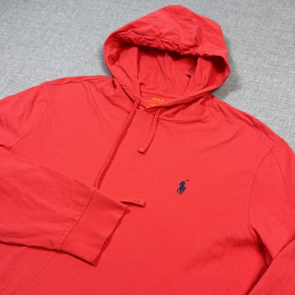 Polo Ralph Lauren Hoodie Mens L Pink Red Pullover‎ Hooded Tagless Cotton Jersey